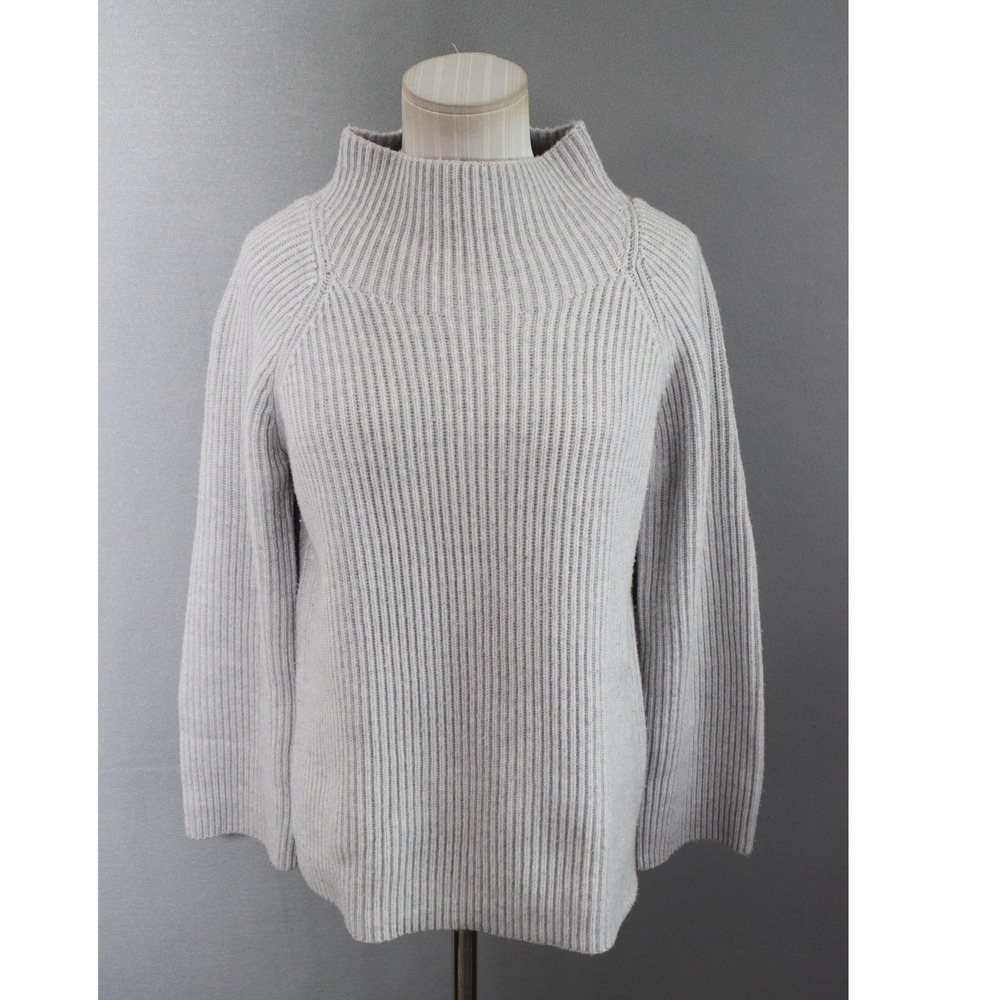 Vince Mock Neck Sweater Medium Gray Wool Cashmere Ribbed Button Womens Pullover - Picture 1 of 6